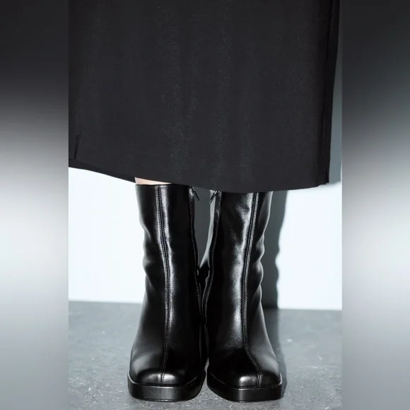 Zara Platform Specification Leather High Heel Ankle Boots Size 41 US 10 - Picture 13 of 13